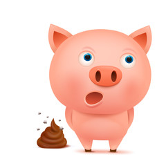 Confused pig cartoon character with feces bunch