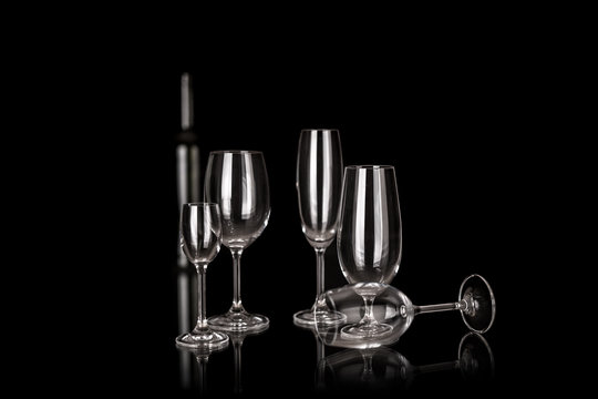 Wine glasses isolated on black