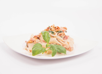 Pasta with cream sauce with nuts