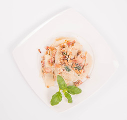 Pasta with cream sauce with nuts