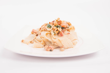 Pasta with cream sauce with nuts