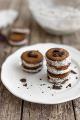 Delicious cookies with ice cream and chocolate chips