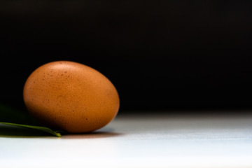 Chicken eggs on rustic black-and-white background