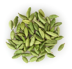 Green cardamon pods isolated on white background
