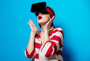 woman with virtual reality gadget