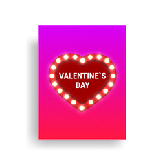Valentines Day greeting card with shiny light fluorescent heart and typography.