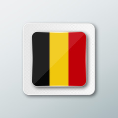 Square button with the national flag of Belgium with the reflection of light. Icon with the main symbol of the country.