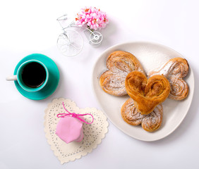 Fototapeta na wymiar Valentine's Coffee Party with Delicious Buns