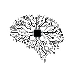 Vector printed circuit board human brain. Concept illustration of cpu in the center of computer system - obrazy, fototapety, plakaty