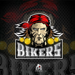 Naklejka na ściany i meble Man face with red bandana. Logo for any sport team bikers