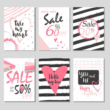 Collection of 6 Discount cards design. Can be used for social media sale website, poster, flyer, email, newsletter, ads, promotional material. Mobile banner template.