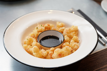 Tempura dish in white plate