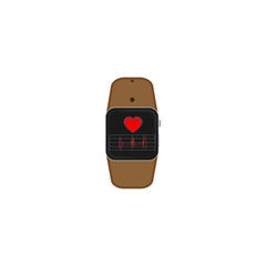 Smart watch showing heartbeat. Brown belt. Vector.