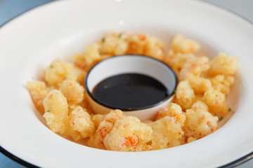 Tempura dish in white plate