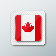 Square button with the national flag of Canada with the reflection of light. Icon with the main symbol of the country.