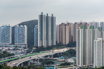 Naklejka premium Dzielnica mieszkaniowa w Aberdeen i Ap Lei Chau w Hongkongu