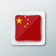 Square button with the national flag of China with the reflection of light. Icon with the main symbol of the country.