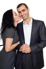 romantic couple in love, beautiful woman and man isolated on white background