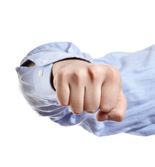 Man's hand isolated on white. Fist.