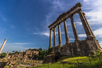 May 28, 2016: Facade of the ruins of a temple in the old Forum