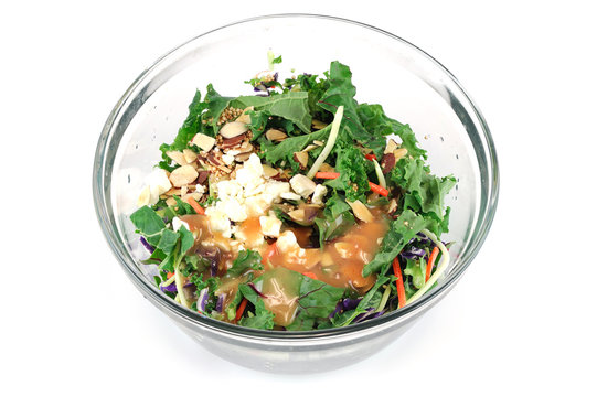 High Angle View Of Fresh Salad In Glass Bowl