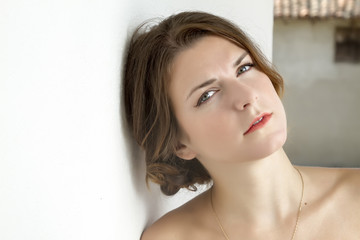 Naklejka premium Portrait of beautiful young dark blonde woman