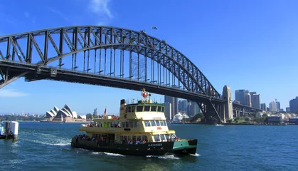 Photo sur Plexiglas Sydney Harbour Bridge View of Downtown Sydney with Harbour Bridge and Opera House