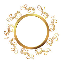 Vintage frame. Circular baroque pattern. Round floral ornament.Greeting card. Wedding invitation. Retro style. Vector logo template, labels and badges
