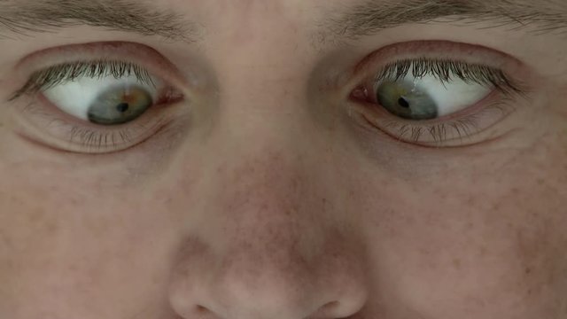 Close up of man's eyes crossing.