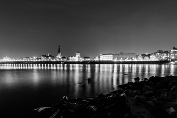 Skyline Of D&uuml;sseldorf At Nigt / Black And White