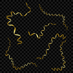Set of serpentine ribbons, isolated on background. Streamers confetti . Vector Illustration of golden decoration. Falling light decoration for party, birthday celebrate, anniversary or event, festive.