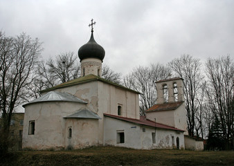 The medieval Church of the New Ascension in the historic center of Pskov, Russia.