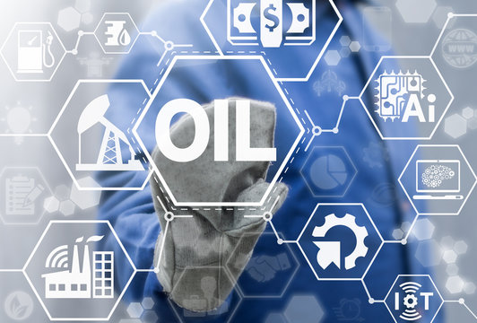 Oil industry drilling exploration integrated iot business concept. Fuel industrial gasoline production. Crude manufacturing modernization robotic and automation IT technology