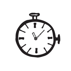 Stopwatch doodle line illustration black icon isolated on white background