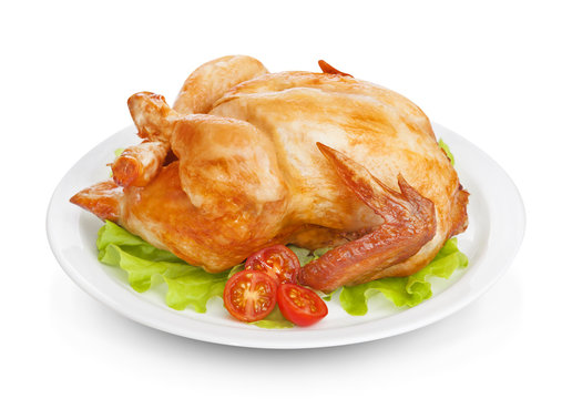 Roasted chicken on white