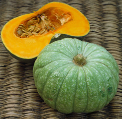Green grey sliced pumpkin