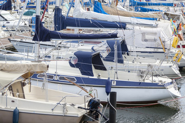 Segelboote im Hafen von Maasholm, Schleswig-Holstein, Deutschlan