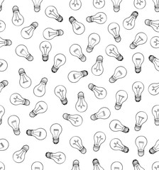 Bulb background.  Electric lamp seamless pattern. Energy light doodle ornament