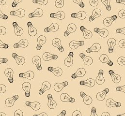 Bulb isolated over beige background.  Electric lamp seamless pattern