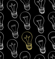 Bulb background.  Electric lamp seamless pattern. Energy light doodle ornament