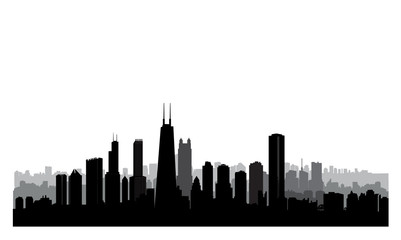 Fototapeta premium Sylwetka budynków miasta Chicago. Krajobraz miejski USA. Słynna amerykańska linia horyzontu