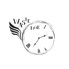 Waste time sign concept. Doodle retro watch dial with wing, dama