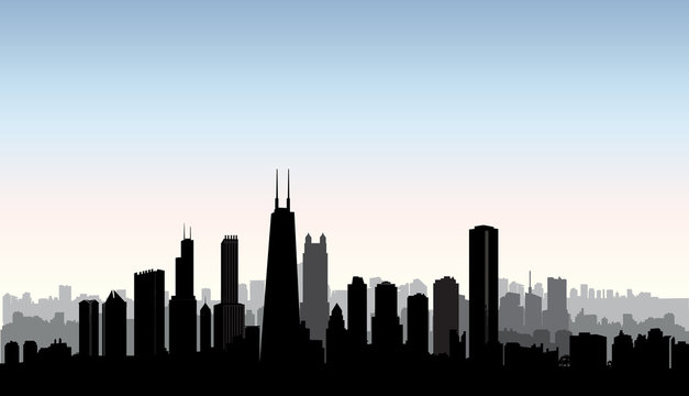 Chicago city buildings silhouette. USA urban landscape. American famous skyline