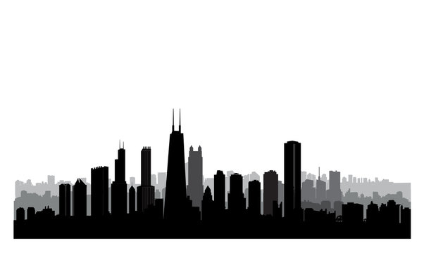 Chicago city buildings silhouette. USA urban landscape. American famous skyline