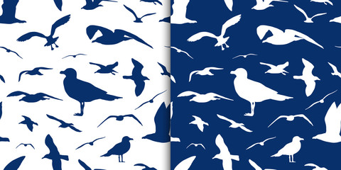 Seagull silhouette seamless pattern vector background