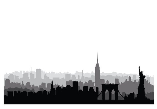New York City Buildings Silhouette. American Urban Landscape. NYC Skyline, USA Landmarks