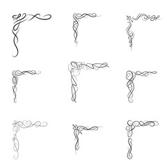 Ornamental floral and geometric corners in different calligraphic style set