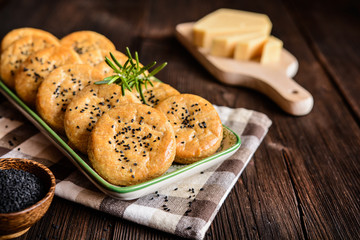 Savory cheese cookies with black cumin seeds - obrazy, fototapety, plakaty