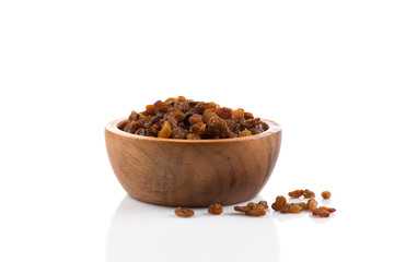 Sweet raisins on white