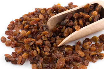 Sweet raisins on white